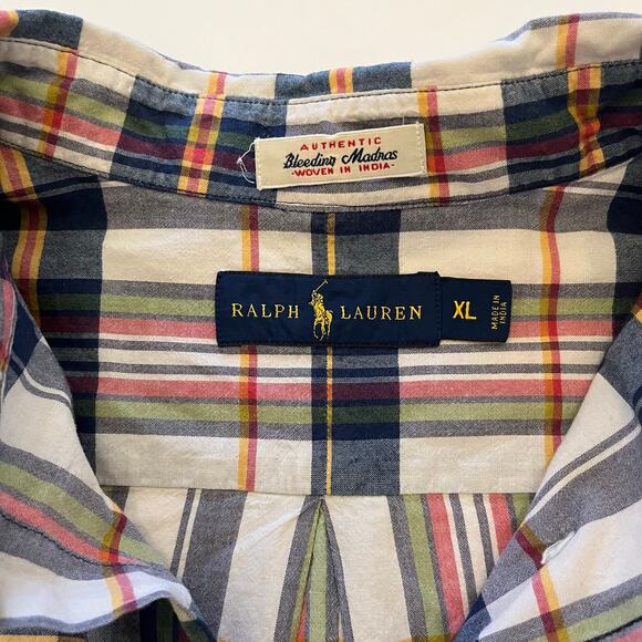 Ralph Lauren Shirt Mens XL Bleeding Madras Short Sleeve Plaid Button Down S/S - Picture 5 of 10